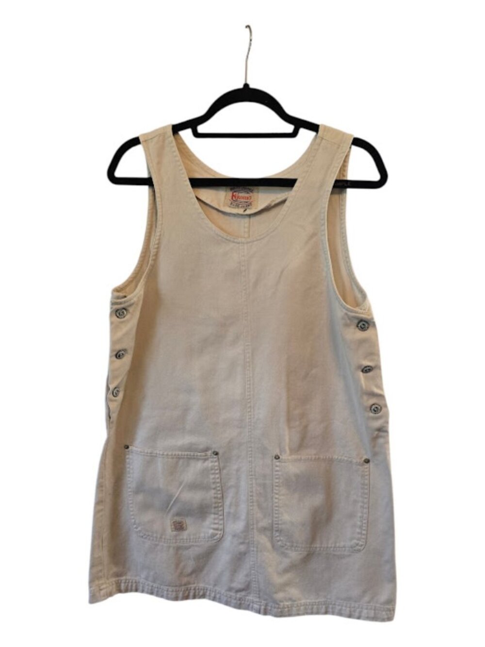 COTTON JUMPER DENIM DRESS KIKOMO BLUE JEANS VINTAGE LIGHT TAN SIDE BUTTONS